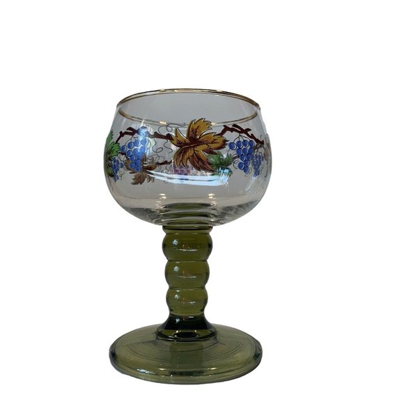 German Roemer Wine Glasses Green Stemmed Grapes Vines Leaves Set Of 4 Vintage - Picture 3 of 7